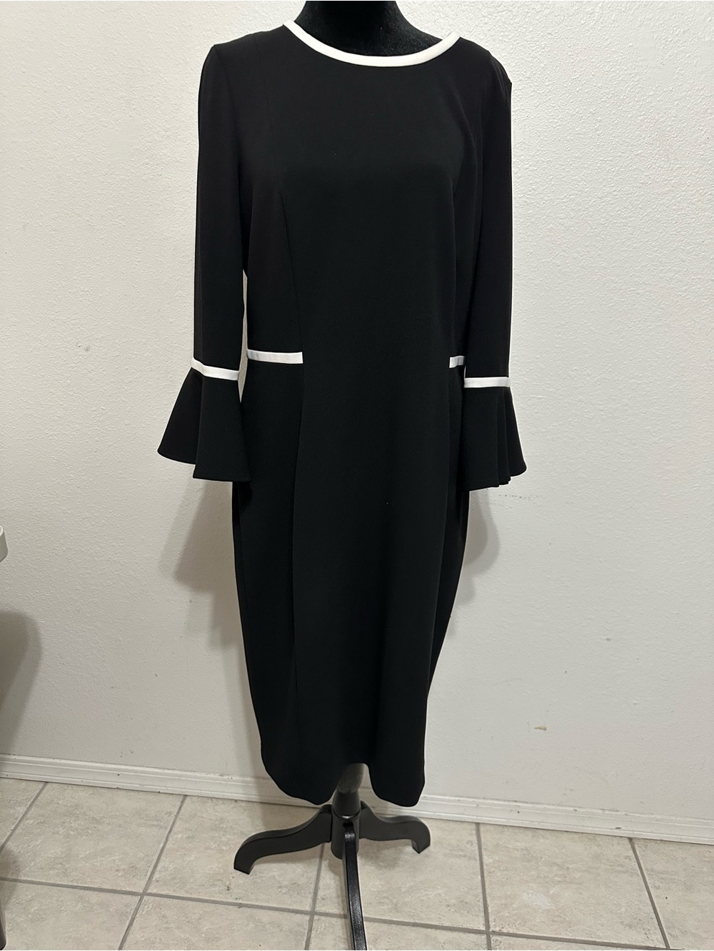 Calvin Klein Black Midi Dress with White Trim